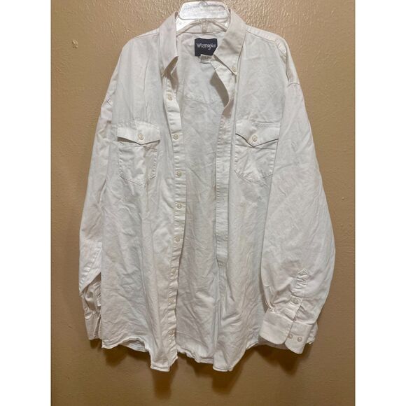 Wrangler Mens White Button Up Shirt Long Sleeve Casual Work Utility‎ - Picture 1 of 7